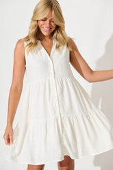 White Linen Blend Smock Dress by Melori